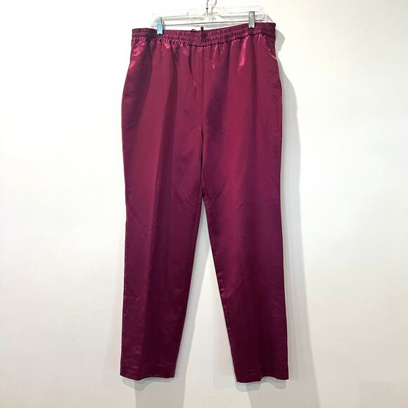 Vtg 100% silk lined elastic tie waist straight leg trousers XL raspberry pink - Picture 1 of 9